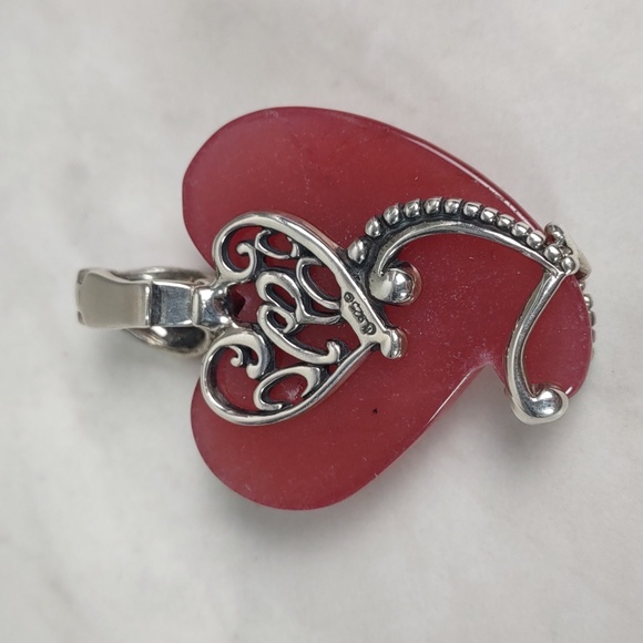 Carolyn Pollack Sterling Silver/Rhodonite Heart Enhancer Pendant - Picture 8 of 13